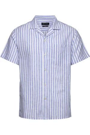 Clean Cut Giles Bowling Striped Shirt S/S Tops Shirts Short-sleeved Blue