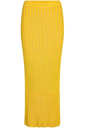 Dagmar Striped Rib Skirt Lang Nederdel Yellow