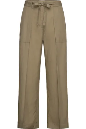 GANT Rel Tie Waist Pants Bottoms Trousers Wide Leg Khaki Green