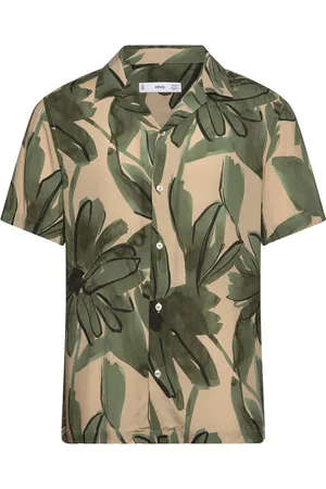 MANGO Flowing Tropical-Print Shirt Tops Shirts Short-sleeved Green