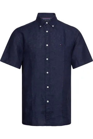 Tommy Hilfiger Pigment Dyed Linen Rf Shirt S/S Tops Shirts Short-sleeved Navy