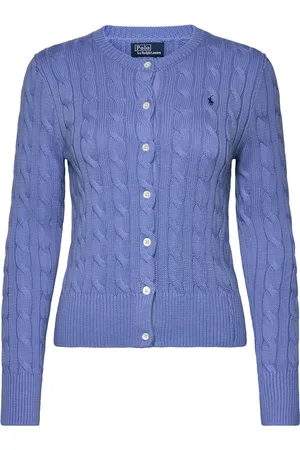Ralph Lauren Cable-Knit Cotton Crewneck Cardigan Tops Knitwear Cardigans Blue