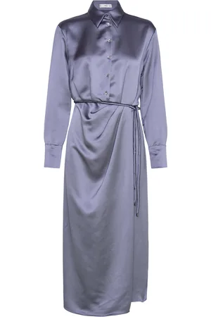 MANGO Satin Shirt Dress Knælang Kjole Blue