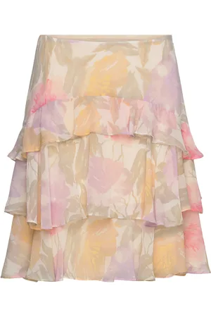 Ralph Lauren Floral Crinkle Georgette Tiered Skirt Kort Nederdel Pink