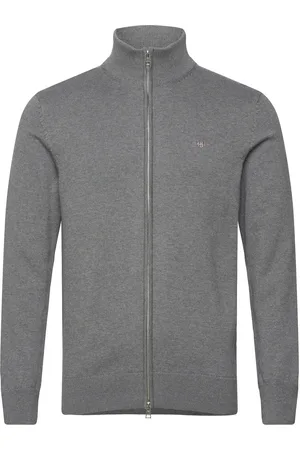 GANT Casual Cotton Zip Cardigan Tops Knitwear Full Zip Jumpers Grey