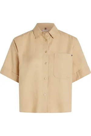 Tommy Hilfiger Linen Ss Shirt Tops Shirts Short-sleeved Beige