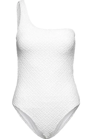 MANGO Asymmetrical Textured Swimsuit Badedragt Badetøj White