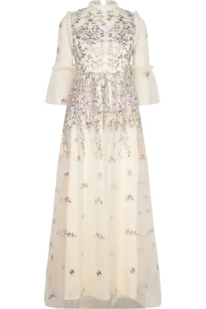 By Malina Nicolina Long Sleeved Lace Maxi Dress Designers Maxi Dress Cream