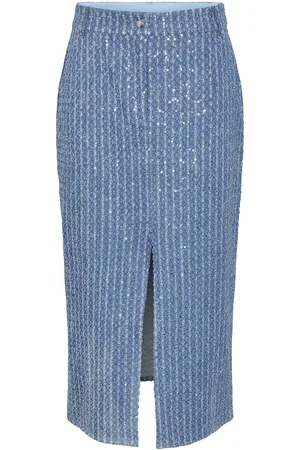 Y.A.S Leodis Hw Midi Skirt - Show Knælang Nederdel Blue