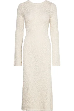 Gina Tricot Knitted Bouclé Dress Knælang Kjole White