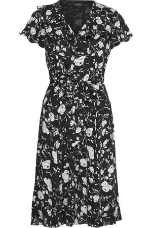 Ralph Lauren Floral Belted Georgette Dress Kort Kjole Black