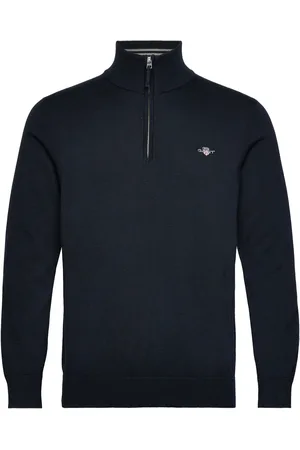 GANT Classic Cotton Half Zip Tops Knitwear Half Zip Jumpers Navy
