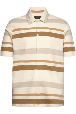 Clean Cut Calton Striped Structured Shirt S/S Tops Shirts Short-sleeved Cream