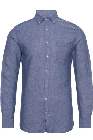 Lindbergh Cotton/Linen Shirt L/S Tops Shirts Linen Shirts Blue