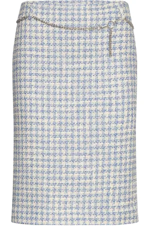 MANGO Tweed Midi Skirt Knælang Nederdel Blue