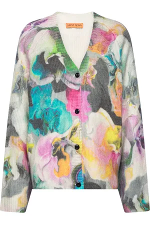 STINE GOYA Sgreba, 2047 Printed Fluffy Rib Designers Knitwear Cardigans Cream