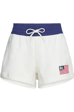 Ralph Lauren Logo Flag Fleece Drawstring Short Bottoms Shorts Sweat Shorts White