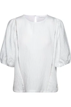 Tamaris Cirella Puffsleeve Blouse With Handcraft Detail Tops Blouses Short-sleeved White