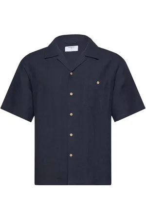 Percival Short Sleeve Cuban Shirt Tops Shirts Short-sleeved Navy