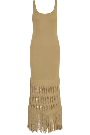 Les Coyotes de Paris Knitted Long Dress Designers Beach Wear Khaki Green