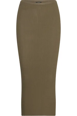 Lindex Skirt Josefina Knælang Nederdel Khaki Green