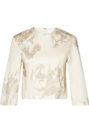 REMAIN Birger Christensen Floral Cropped Top Designers Blouses Long-sleeved Cream