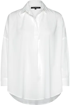 French Connection Rhodes Recycled Crepe Popover Tops Shirts Long-sleeved White