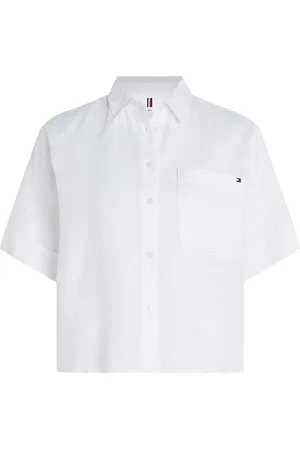 Tommy Hilfiger Linen Ss Shirt Tops Shirts Short-sleeved White