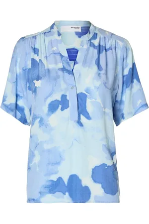 SELECTED Slfsusie-Mivia Ss Aop Top Noos Tops Blouses Short-sleeved Blue