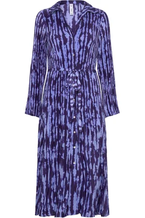 MANGO Belt Shirt Dress Knælang Kjole Blue
