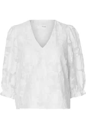 SELECTED Slfcathi-Sadie 3/4 Top Ff Tops Blouses Short-sleeved White