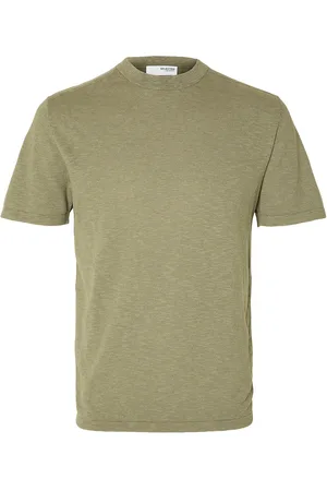 SELECTED Slhberg Linen Ss Knit Tee Noos Tops T-Kortærmet Skjorte Green