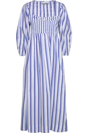 Ganni Stripe Cotton Designers Knee-length & Midi Blue
