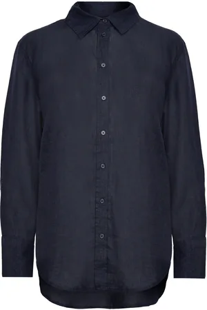 Gina Tricot Linen Shirt Tops Shirts Linen Shirts Navy