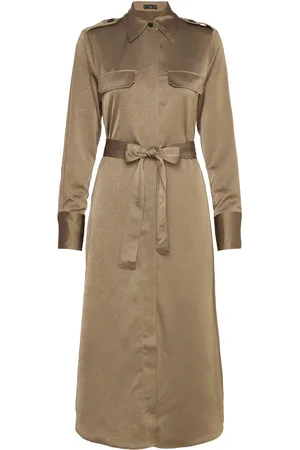 MANGO Satin Shirt Dress Knælang Kjole Green