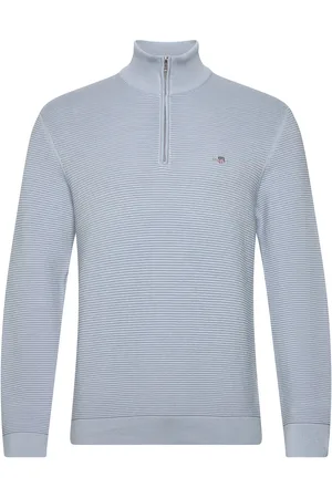 GANT Textured Cotton H-Zip Tops Knitwear Half Zip Jumpers