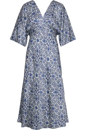 By Malina Juno V-Neck Satin Midi Dress Designers Knee-length & Midi Blue
