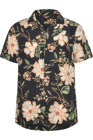 Superdry Open Collar Print Linen Shirt Tops Shirts Short-sleeved Navy