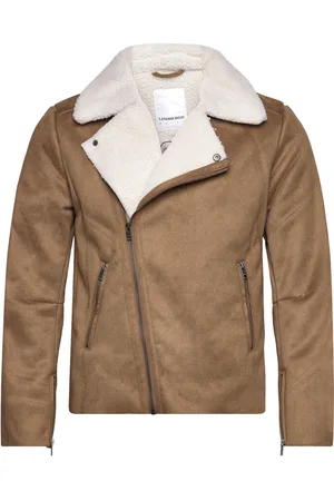 Lindbergh Imit?. Shearling Biker Jacket Foret Jakke Brown