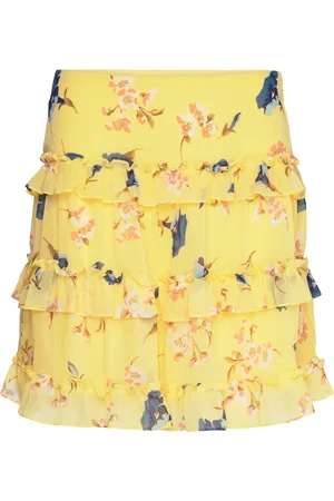Ralph Lauren Floral Ruffle-Trim Georgette Miniskirt Kort Nederdel Yellow