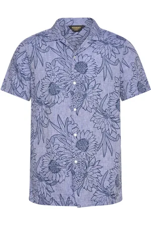 Superdry Open Collar Print Linen Shirt Tops Shirts Short-sleeved Blue