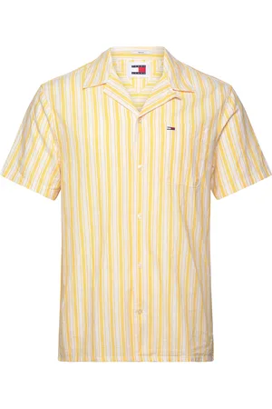 Tommy Hilfiger Tjm Stripe Linen Ss Shirt Ext Tops Shirts Short-sleeved Yellow