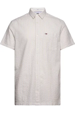 Tommy Hilfiger Tjm Reg Stripe Seersucker Shirt Tops Shirts Short-sleeved Cream
