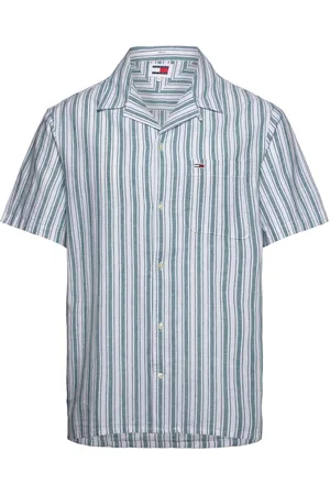 Tommy Hilfiger Tjm Stripe Linen Ss Shirt Ext Tops Shirts Short-sleeved Green
