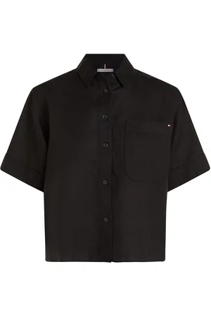 Tommy Hilfiger Linen Ss Shirt Tops Shirts Short-sleeved Black