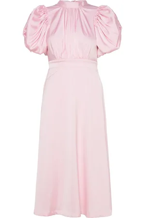 ROTATE Satin Puff Midi Dress Knælang Kjole Pink