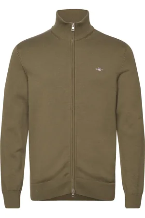 GANT Casual Cotton Zip Cardigan Tops Knitwear Full Zip Jumpers Green