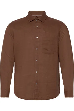 MANGO Classic Fit 100% Linen Shirt Tops Shirts Linen Shirts Brown