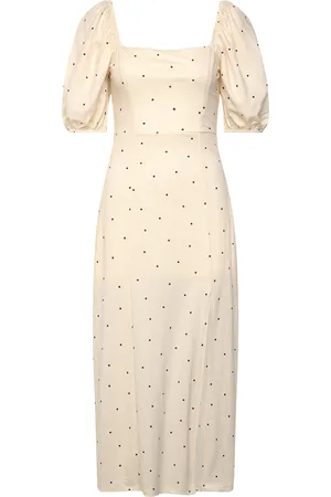 Gina Tricot Puff Sleeve Midi Dress Knælang Kjole Cream