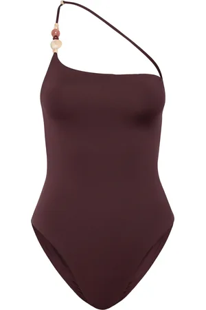 MANGO Asymmetrical Swimming Costume With Beads Badedragt Badetøj Brown